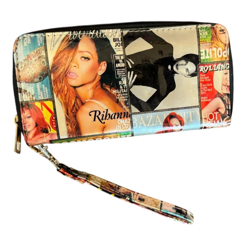 Y2K VTG Magazine Print Hip Hop pop artist collage‎ wallet/Wristlet faux leather